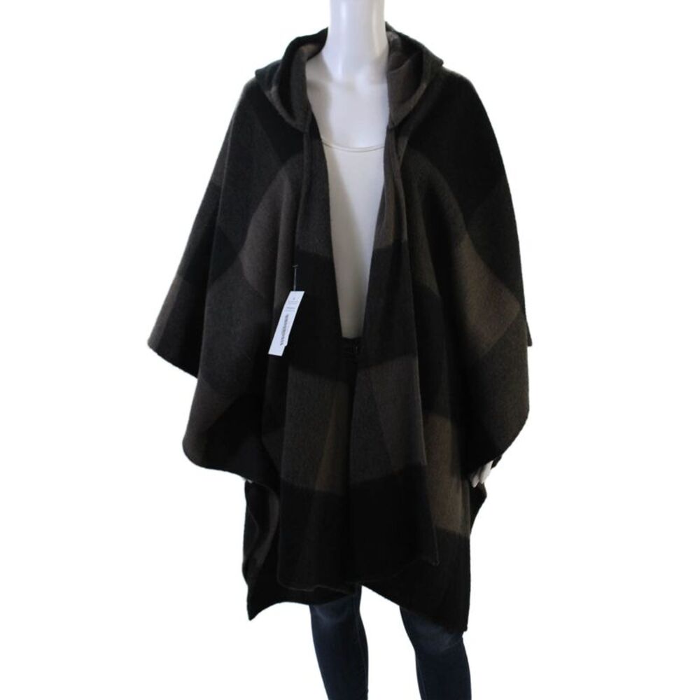 Designer Womens Buffalo Plaid Hooded Sweater Brown Black Size Large